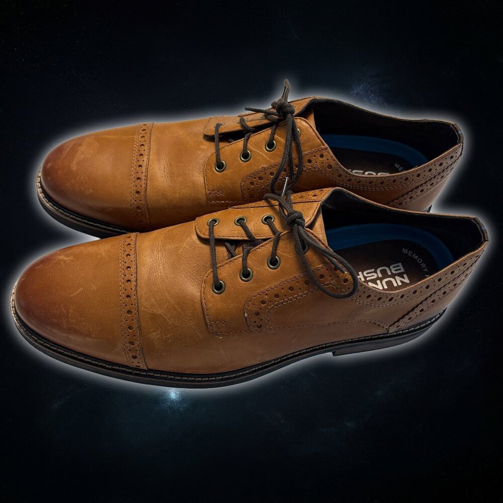 Nunn Bush Memory Foam Brown Textured Formal Oxford Shoes Men's Size 13M